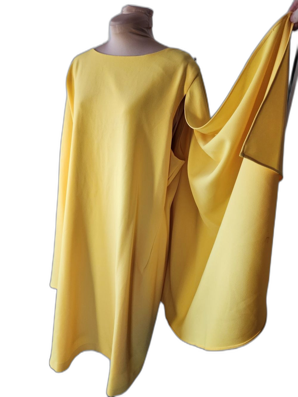 Marc Bouwer Yellow Maxi Dress with Dramatic Cape Sleeves